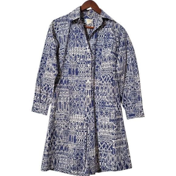 Vintage John Meyer Of Norwich Pleated Romper Size 12 Geometric Print Button Up - Picture 1 of 11